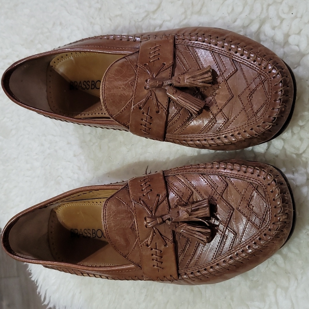 (2254) Brass Boots Walking Glove Brown Tassel Men's Shoes .size 8M